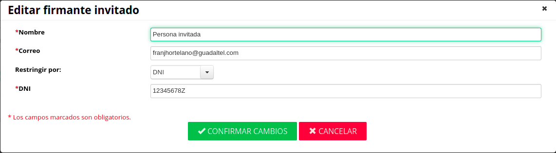 Edición de firmante invitado con restricción teniendo las restricciones habilitadas Edición de firmante invitado con restricción teniendo las restricciones habilitadas