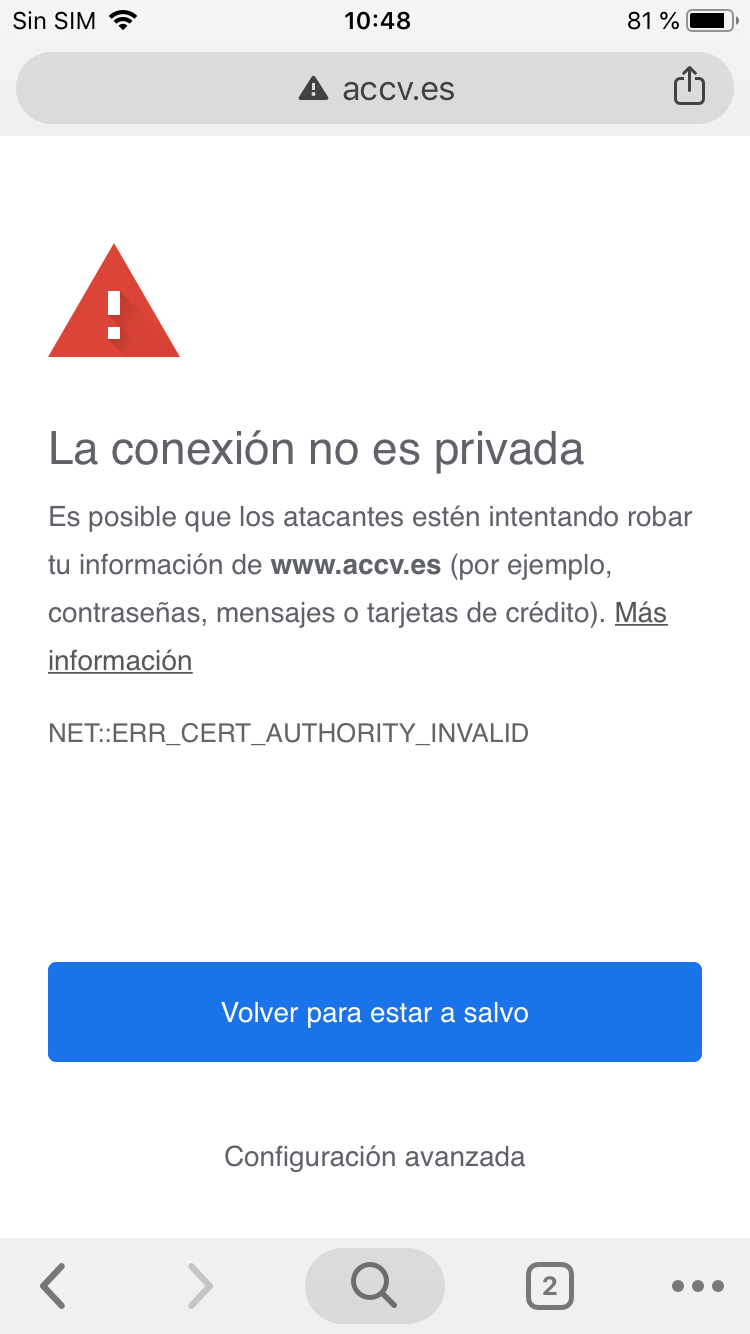 Acceso a web bajo https con certificado no autorizado